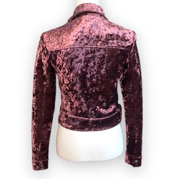 Crushed velvet Moto jacket wine or plum color size small beautiful - Picture 3 of 10